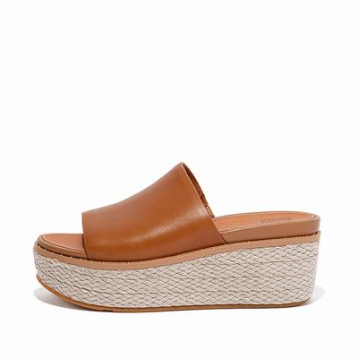 Fitflop Women's ELOISE Espadrille Leather Wedge Slides Wedge Sandals - Light Brown, ST5237906
